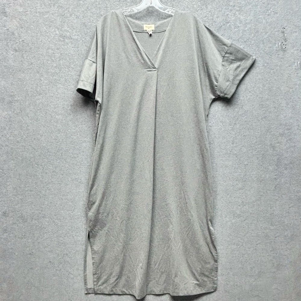 World Market V-Neck Midi T-Shirt Dress Gray Sz L/XL Side Slit Lagenlook Minimal